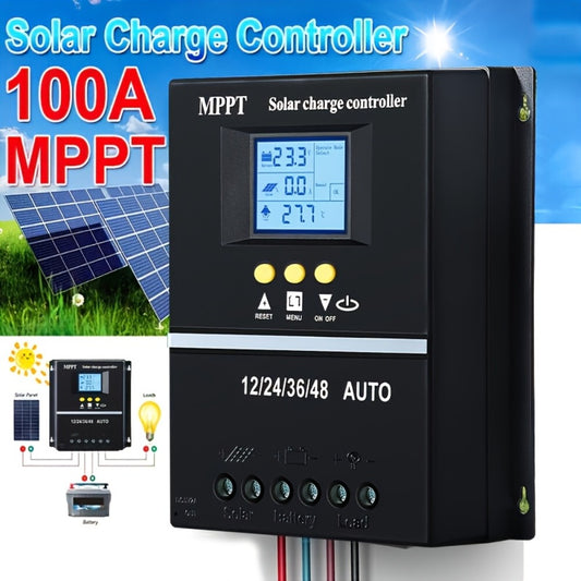 100A MPPT Solar Charge Controller with LCD Display Auto Tracking for 12V 24V 36V 48V Systems Lead-Acid Lithium LiFePO4 Batteries Off-Grid Solar RV Boat Camper