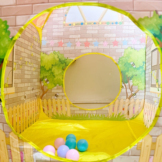Kids Cottage Play Tent with Ball Pit Cartoon Playhouse Indoor Outdoor Imaginative Hideaway Fort for Toddlers Birthday Christmas Halloween Gift Boys Girls Ages 2+