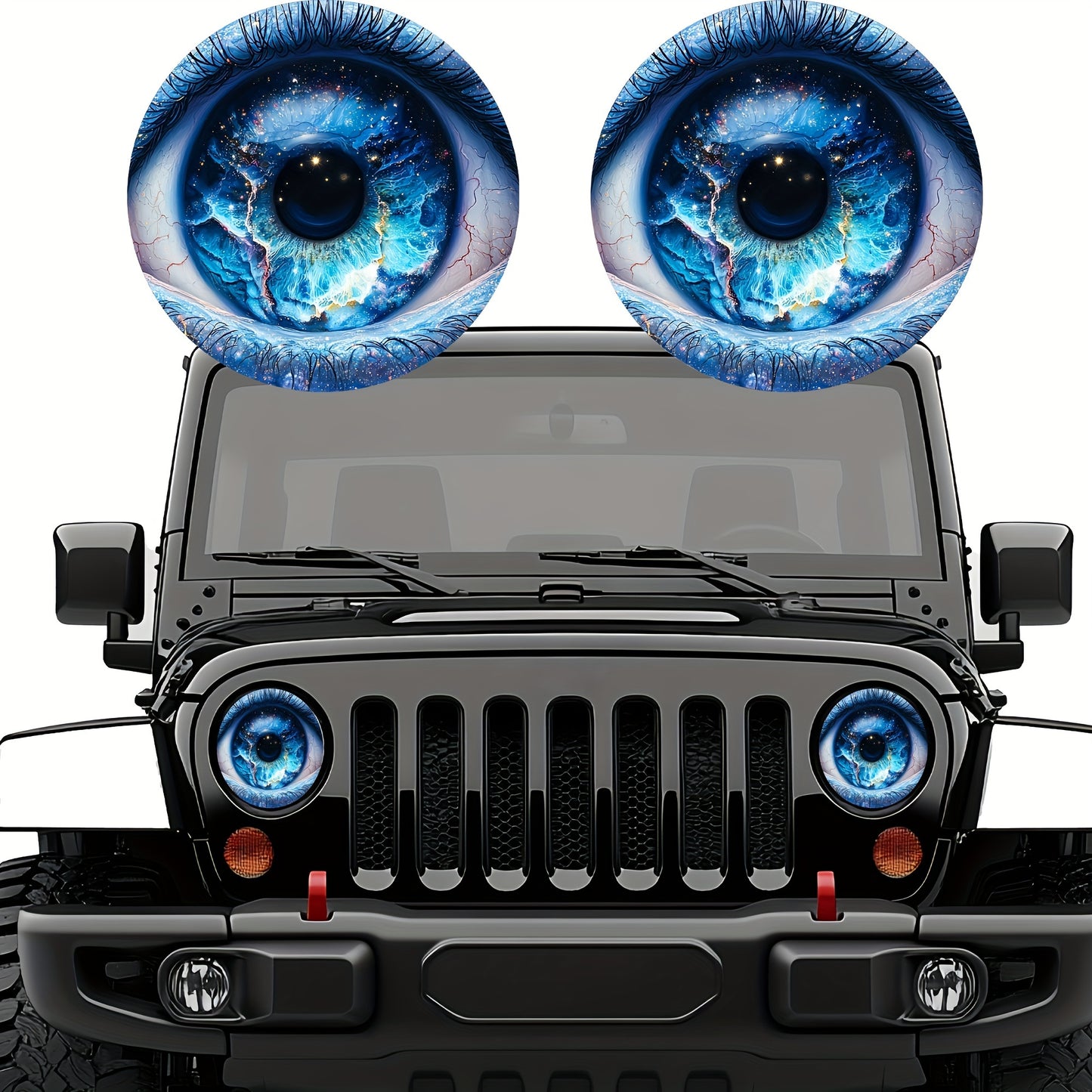 3D Beast Eye Headlight Stickers – Funny Car Headlight Decals for Jeep Round Headlights, Truck Body, Bumper & Window Decoration, Reusable PVC Glossy Stickers (1 or 2 Pairs)