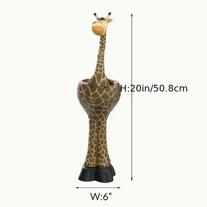 Giraffe-Shaped Decorative Planter with Pictured Long-Neck Body, Open Back Pot and Dark Base