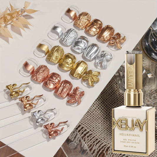 Blooming Gel Nail Art Set 4pcs – Metallic Golden Silver Smudge Liquid, High Saturation No-Wipe Alcohol-Free Gel Polish, Gradient Watercolor Ombre Effect, Long Lasting DIY Salon Nail Design