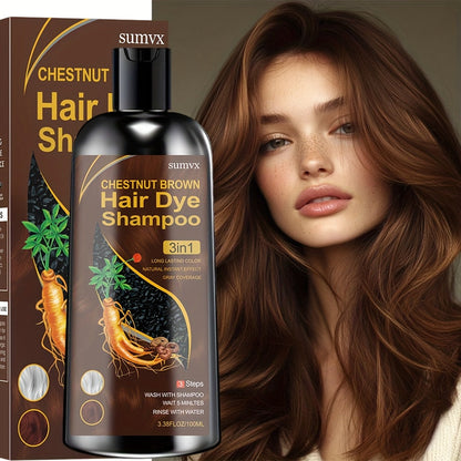 Hair Dye Shampoo, SUMVX 100ml 3-in-1 Bottle with Brown, Chestnut Brown and Black Shade Options