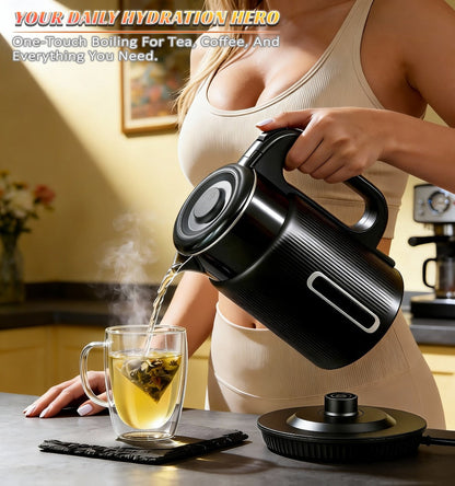 Electric Kettle 1.7L 1000W Double-Wall Stainless Steel with LED Indicator and 360-Degree Base