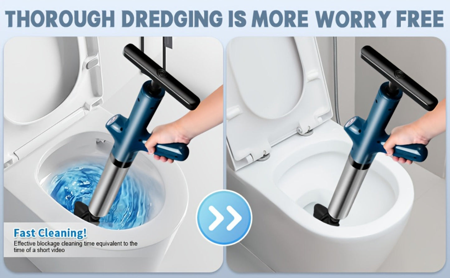 Toilet Plunger Set High Pressure Air Drain Unclogger - Stainless Steel Toilet Snake & Air Discharge Impactor for Clogged Toilet, Kitchen Sink, Bathroom Drain & Pipe Blockage Removal