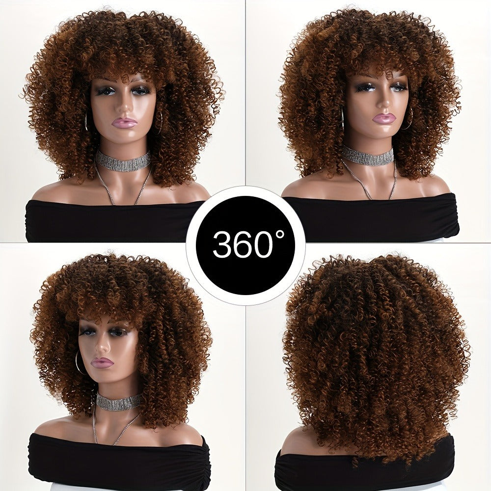 Synthetic Wig 16-Inch Kinky Curly Afro with Elastic Net Cap in 18 Color Options for Cosplay Looks