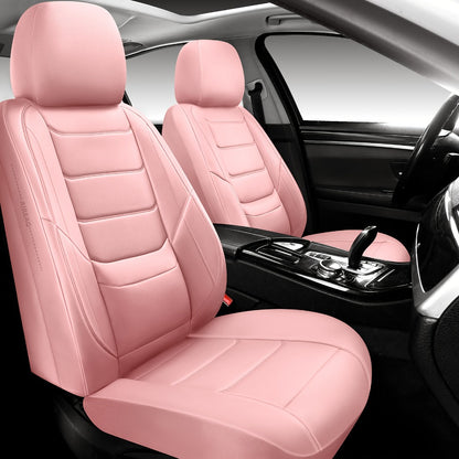 Waterproof Car Seat Covers Full Coverage PU Leather – Full Set for 2 or 5 Seats, Universal Fit Cars SUVs Trucks, Seat Protector Cushion, Black / Beige / Pink / Grey / Red