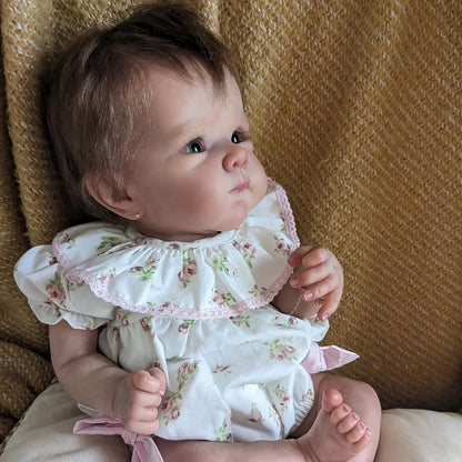 Reborn Baby Doll 18-Inch Cloth Body with Rooted Brown Hair, Open Eyes and One- or Two-Outfit Options