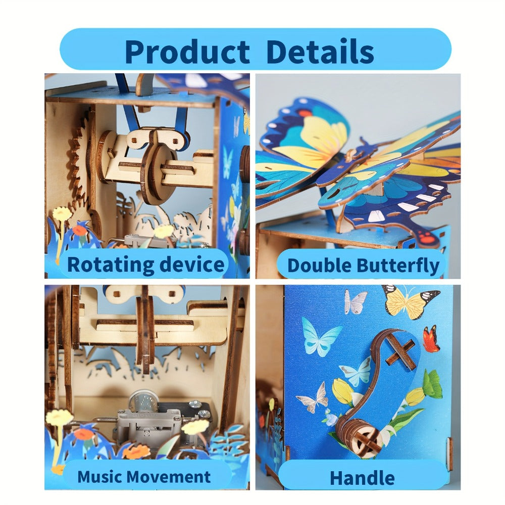 Wooden Butterfly Music Box Model Kit with Colour Butterfly or Natural Butterfly Music Box Checkout Options