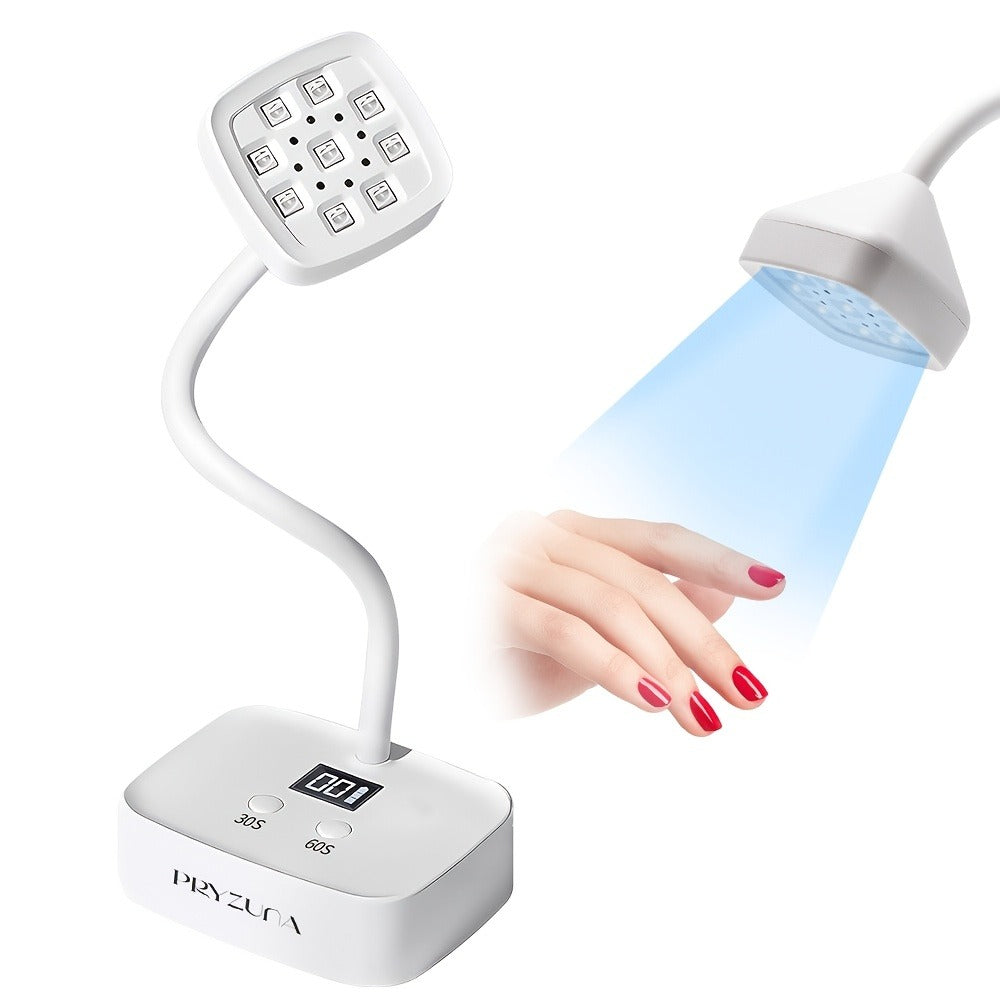 Gooseneck Stand LED Nail Lamp with Nine Dual-Light Beads, LCD Base, Two Timers and Type-C Charging