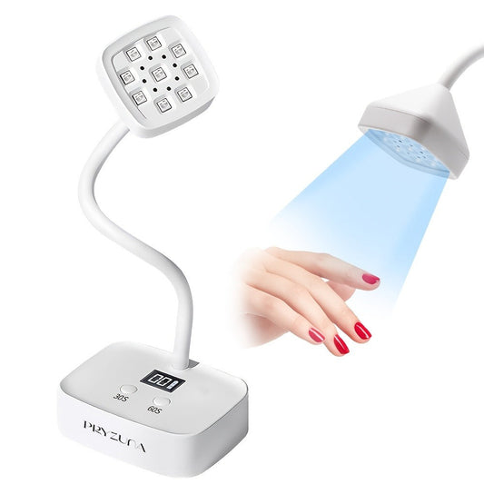 Gooseneck LED Nail Lamp 360° Flexible Portable USB Rechargeable Gel Nail Dryer Auto Sensor LCD Display 2 Timer Settings 9-Bead Dual Light Quick Dry for Home Salon Gel Polish Nail Art White
