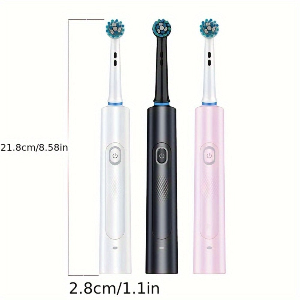 Electric Toothbrush with Round Brush Heads, IP67 Rating, Smart Timer and Six Color and Head-Count Bundles