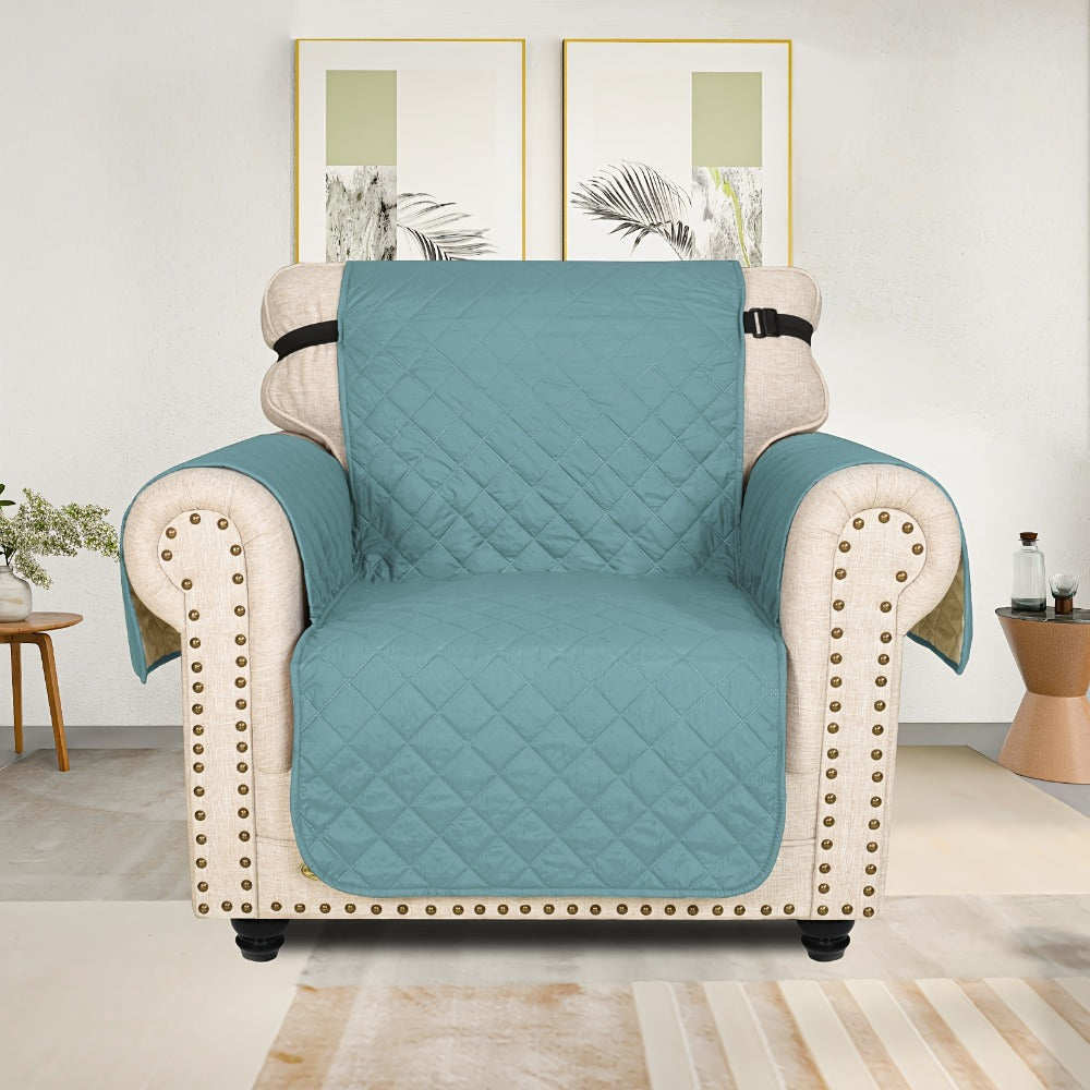 Sofa Cover Five-Layer Quilted Microfiber Protector with Elastic Strap and Foam Anchors for 3 or 4 Seats