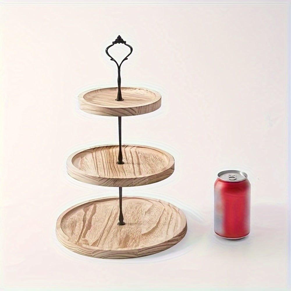 Three-Tier Wooden Cupcake Stand in Light Brown, Dark Brown or White for Dessert and Party Displays