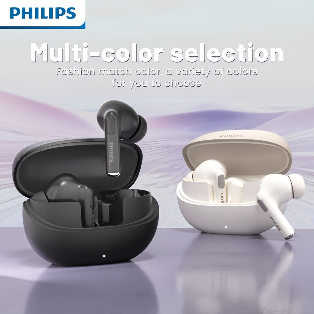 Philips TWS Earbuds Condenser Microphone True Wireless In-Ear Headphones USB-C Charging Case Android Compatible Portable Modern Design Tech Gift Black White
