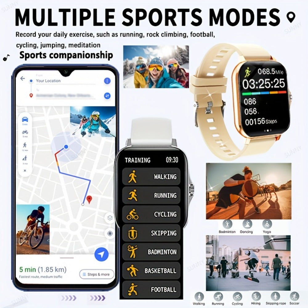 Smartwatch with Free Bonus Strap, 1.83" Full Touch Screen, Phone Answering & Message Notifications, Step & Calorie Pedometer, Multiple Exercise Modes, Weather Alerts, Heart Rate Monitor – Men & Women Android & iPhone