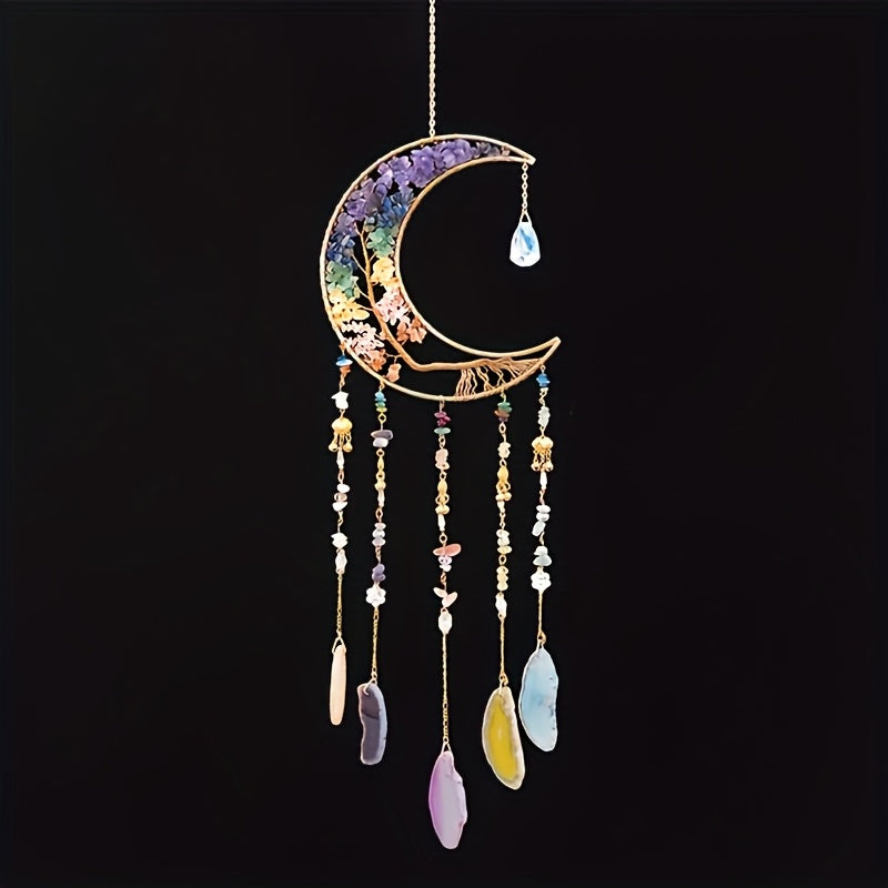 Dreamcatcher Moon Suncatcher Wall Hanging – Handmade Boho Wind Chime Pendant for Indoor Outdoor Garden, Courtyard & Party Decor – Christmas & Birthday Gift