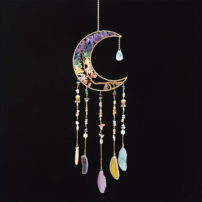 Dreamcatcher Moon Suncatcher Wall Hanging – Handmade Boho Wind Chime Pendant for Indoor Outdoor Garden, Courtyard & Party Decor – Christmas & Birthday Gift