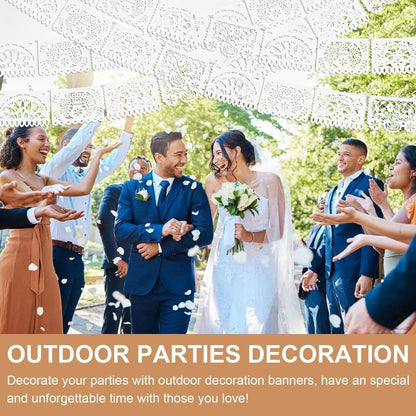 Party Decorations Five-Pack White Papel Picado Banner Set with Four Cutout Designs and 90ft Total Length