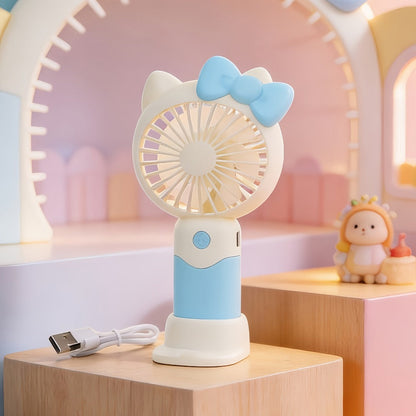 Hello Kitty Graphic Handheld Fan with USB Charging, Detachable Desk Base and Three Color Options
