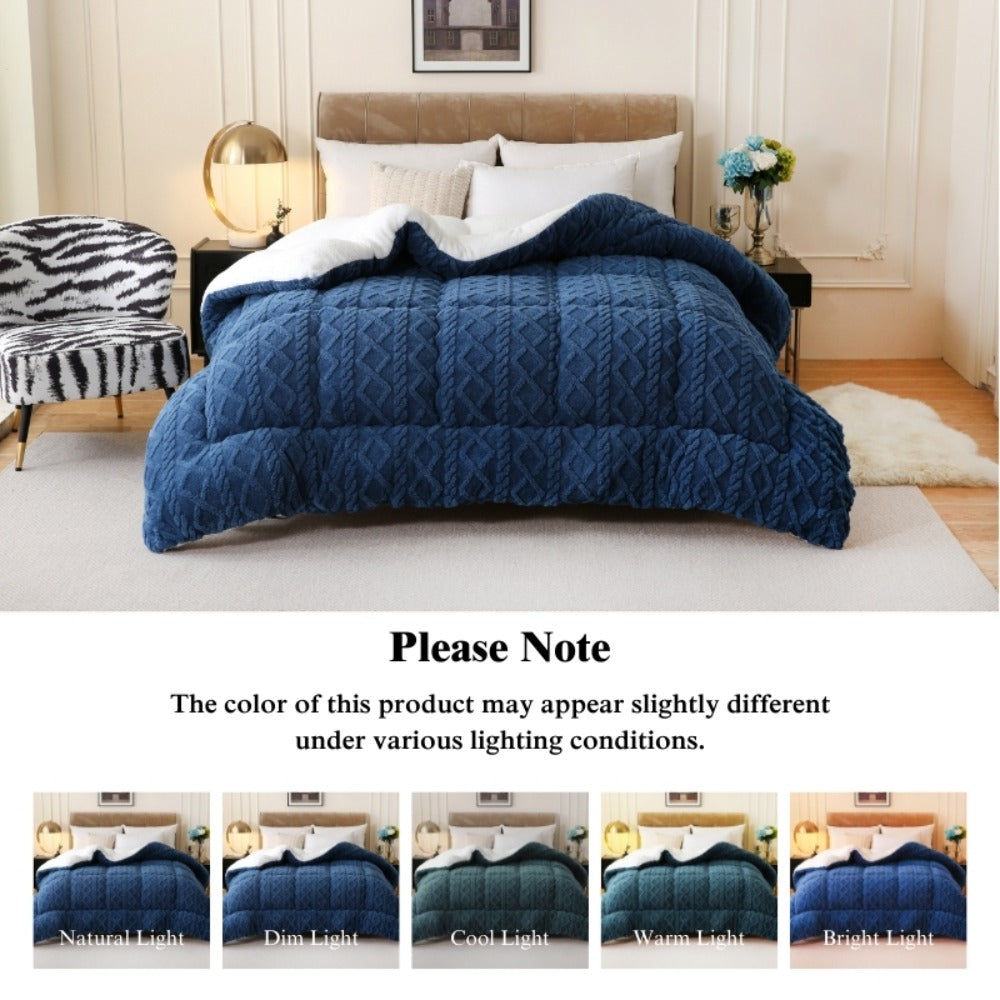 Double-Sided Plush Comforter with 400–450 GSM Pictured Weight, Four Colors and Twin XL to King Sizes