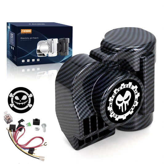 12V Air Horn Super Loud Train Sound for Car Truck Motorcycle Boat SUV Universal Fit Compressor Kit with Relay Harness & Horn Cover - Black & Silver