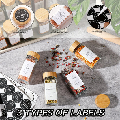 Glass Spice Jars with Labels and Lids 4oz, Empty Spice Bottles with Foldable Funnel for Kitchen Organization, Airtight Condiment Storage Containers for Herbs and Seasonings, Set of 15 24 or 36 Pieces