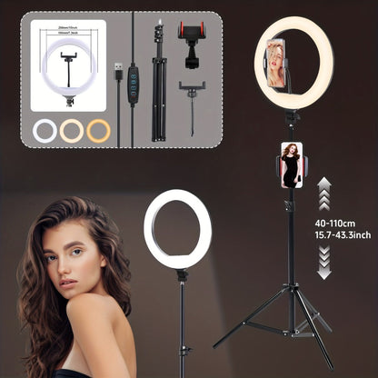 Dimmable 10 Inch Ring Light with 43"/63" Extendable Tripod & Phone Holder – RGB & Standard LED Circle Light for Selfie, Makeup, YouTube, Vlogging & Live Streaming