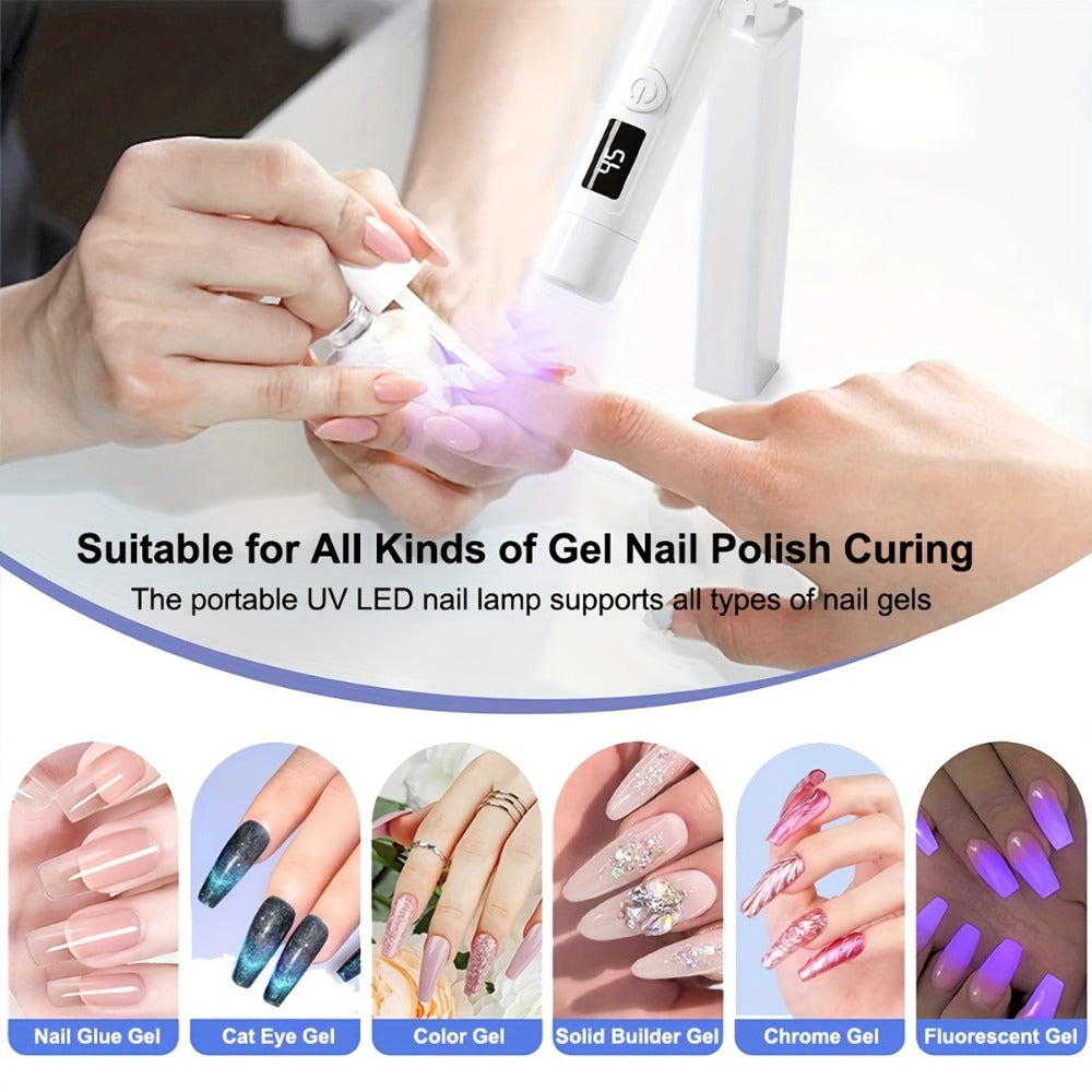 Gel Nail Lamp 360° Rotating Head with Digital Timer 45s/60s & Bonus Nail Stamp – USB Powered LED Gel Polish Curer with Condenser Lens for Home Manicure & Nail Art, White Pink