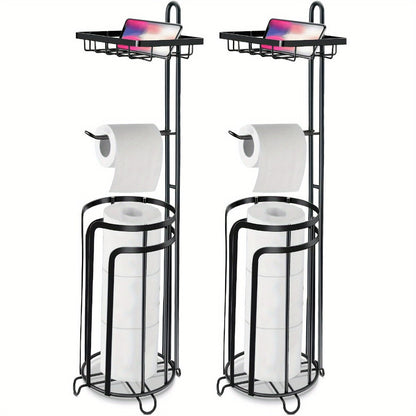 Freestanding Toilet Paper Holder with Square Reserve-Roll Cage, Upper Shelf and Single or Two-Pack Options