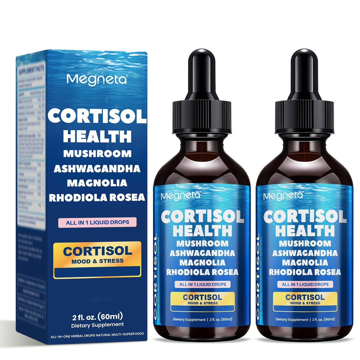 Cortisol Balance Liquid Drops for Stress & Cortisol Belly, KSM-66 Ashwagandha, Magnesium Glycinate & L-Theanine Sublingual Supplement