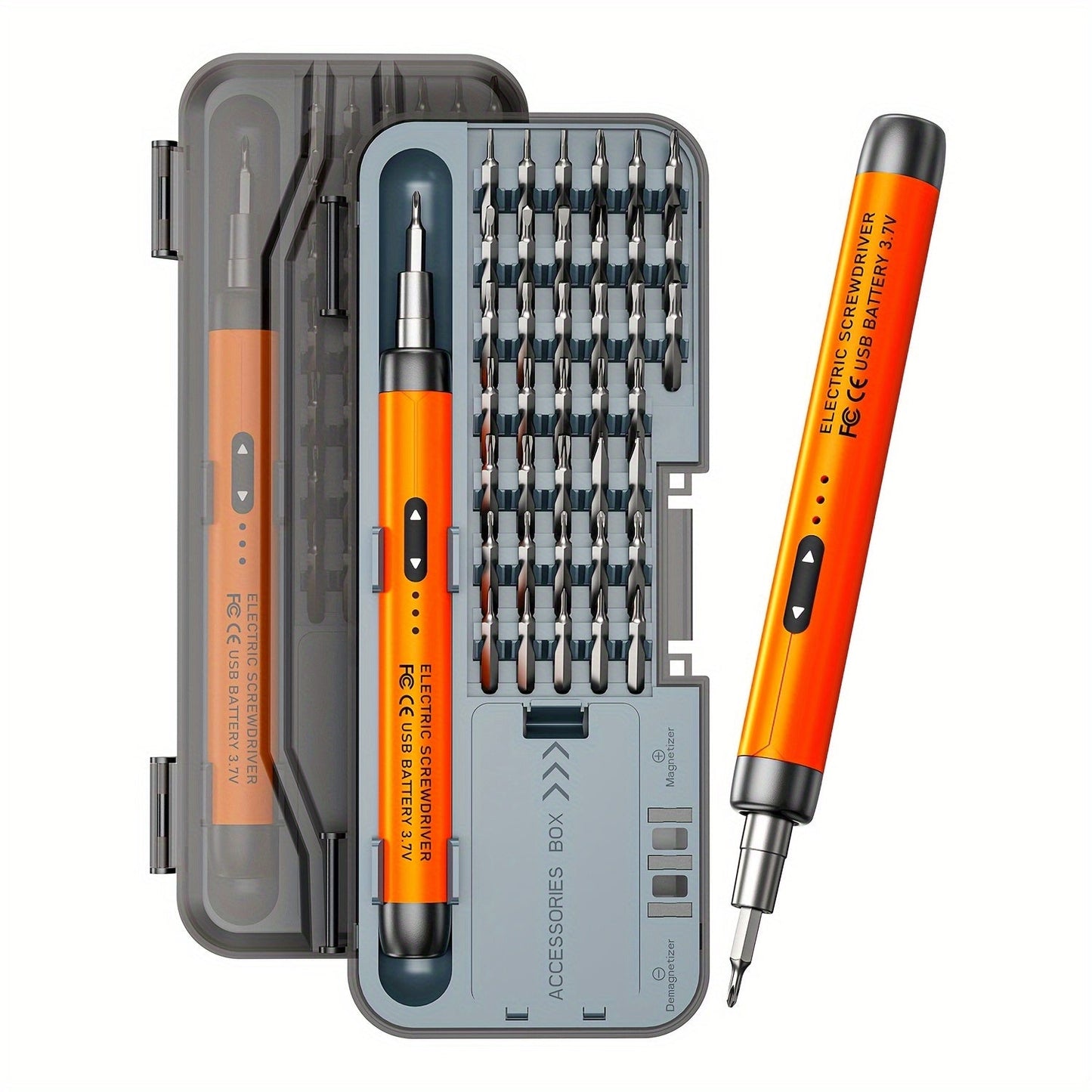 USB-Rechargeable Precision Electric Screwdriver Kit with 38 Magnetic Bits in Five Handle Colors