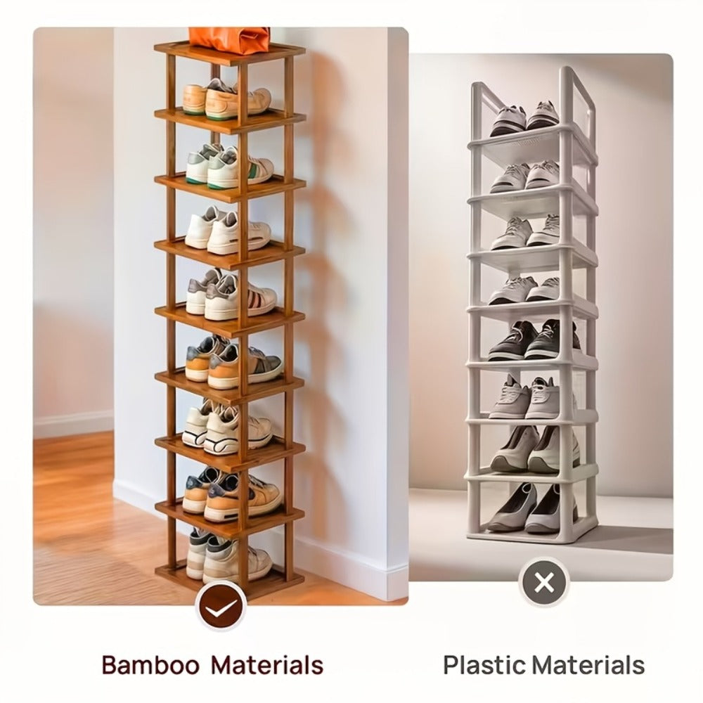 Bamboo Shoe Rack Multi-Tier Freestanding Shoe Organizer Wood Grain Space Saving Shoe Shelf for Entryway, Living Room, Bedroom & Dormitory – 6 or 9 Tier