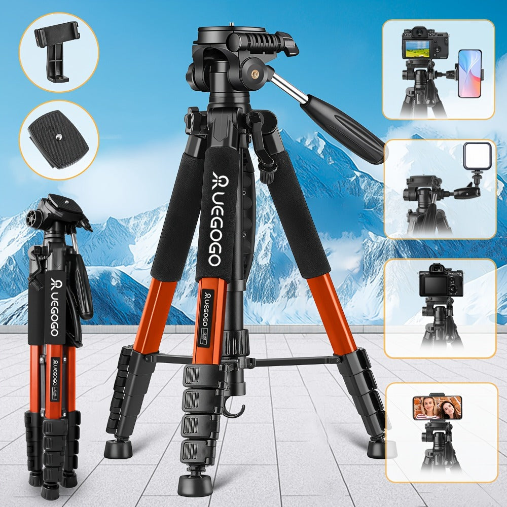 74-Inch Heavy-Duty Camera Tripod with Phone Holder Quick Release Plate & Carry Bag Professional DSLR Video Stand for Canon Nikon Sony Compatible with Cell Phones Projector Travel Tripod