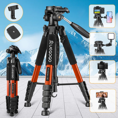 74-Inch Heavy-Duty Camera Tripod with Phone Holder Quick Release Plate & Carry Bag Professional DSLR Video Stand for Canon Nikon Sony Compatible with Cell Phones Projector Travel Tripod