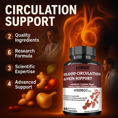 Dietary Supplement Capsules with Niacin, L-Arginine, Hawthorn, Diosmin, Cayenne and Ginger, 60 Count