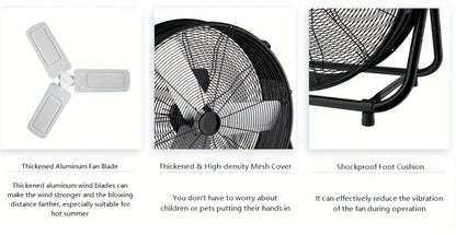 Industrial Drum Floor Fan with Three Speeds, Tilt Frame and 24- or 30-Inch Black, Orange, Green or Yellow Options