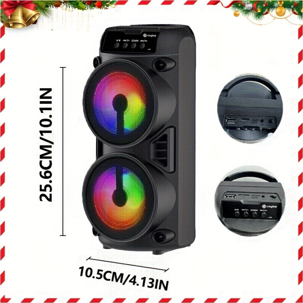 10 Inch Portable Bluetooth Speaker with RGB LED Lights & FM Radio - Heavy Bass Dual Drivers, USB Charging, Outdoor Camping Speaker, Holiday Gift for Family Friends
