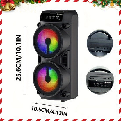 10 Inch Portable Bluetooth Speaker with RGB LED Lights & FM Radio - Heavy Bass Dual Drivers, USB Charging, Outdoor Camping Speaker, Holiday Gift for Family Friends