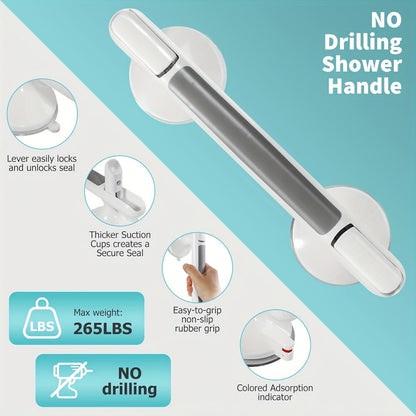 Safety Grab Bar for Seniors - Suction Cup Handrail for Bathroom, Non-Slip Bathtub Rail, Elderly Assist Handle, No Drill Wall Bar for Shower, Toilet, Kitchen Support