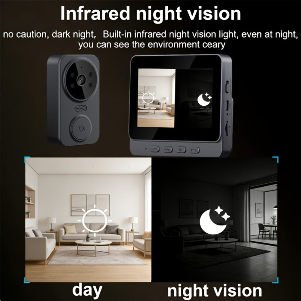 170° Wide Angle Video Doorbell Camera 1080P with 4.3" HD Monitor - No WiFi No App No Subscription, 850nm Night Vision, USB-C Rechargeable, 128GB SD Card Option, Two-Way Audio