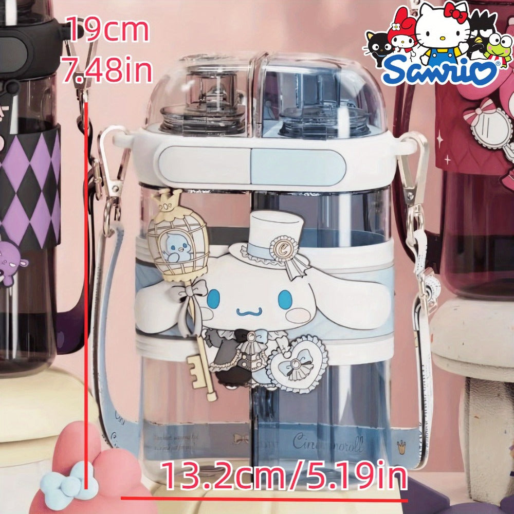 21.6oz Sanrio Water Bottle with Dual Covered Nozzles, Carry Strap and Kuromi or Cinnamoroll Design