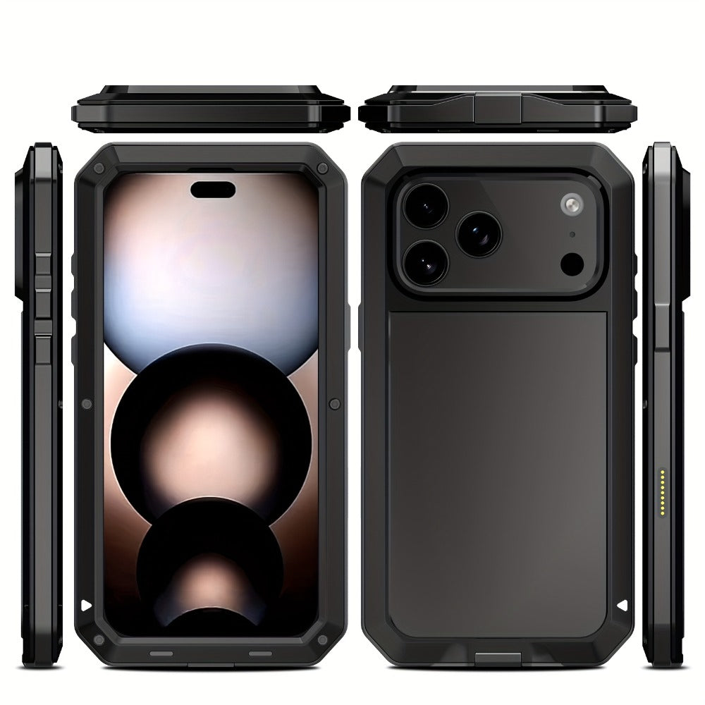 Metal Silicone Heavy Duty iPhone Case Full Body Protection – Anti-Drop Dustproof Shockproof Cover for iPhone 11 12 13 14 15 16 17 Air Plus Pro Pro Max | High-End Fashion Design