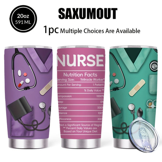 Nurse Tumbler 20oz Stainless Steel Insulated Cup with Lid and Straw - Medical Kit Design Travel Mug Nurse Gift Idea for Women Nurses Week Birthday | Rose Red Green Purple | Hot Cold Beverages