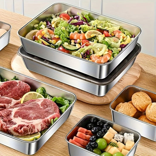 Food Storage Containers Five-Piece Square Stainless Steel Set with Flip-Top Lids and Stackable Design