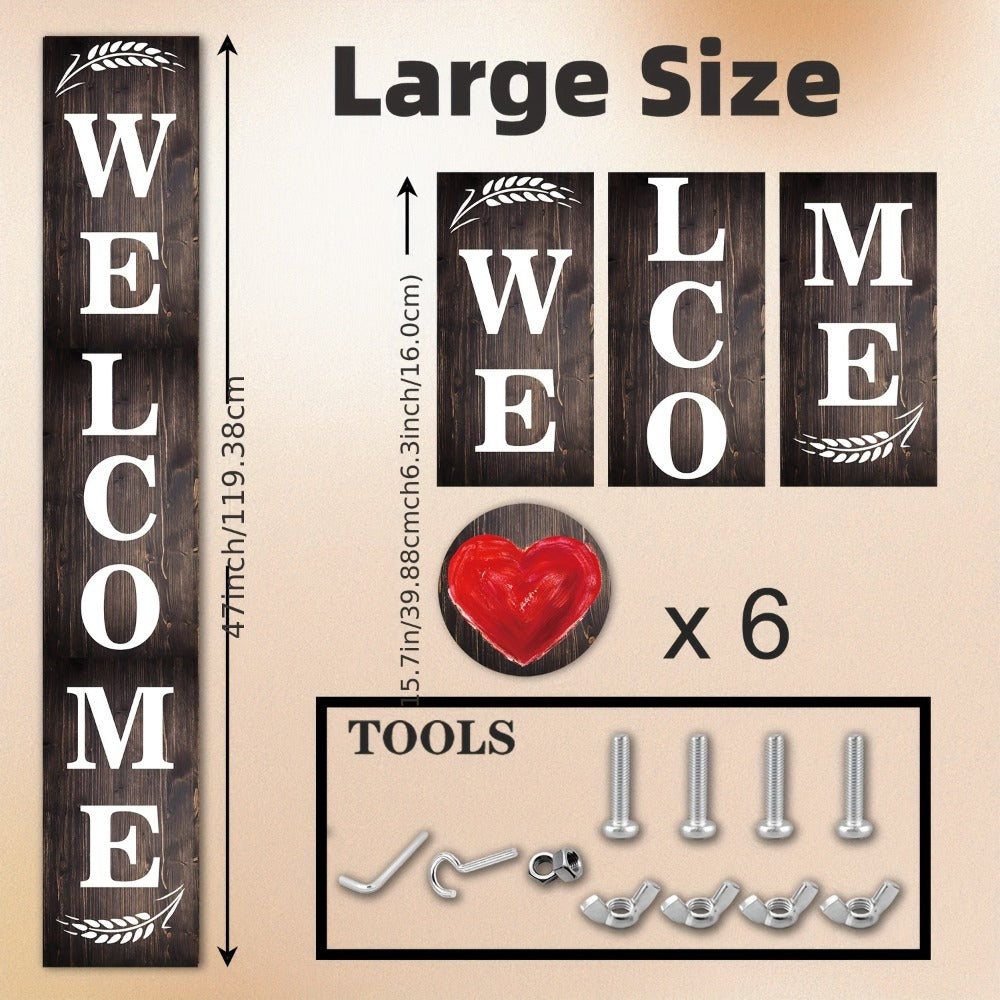 Seasonal Welcome Porch Sign with 12 Interchangeable Icons, 47-Inch Leaner Board in Six Color Options