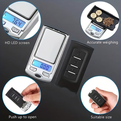 Mini Keychain Pocket Scale with Flip Cover, Blue Backlit Display and 200g/0.01 Checkout Label