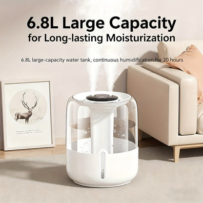 Humidifier 6.8L Top-Fill Dual-Mist Model with 10/20-Hour Spray Modes and Low-Water Auto Stop