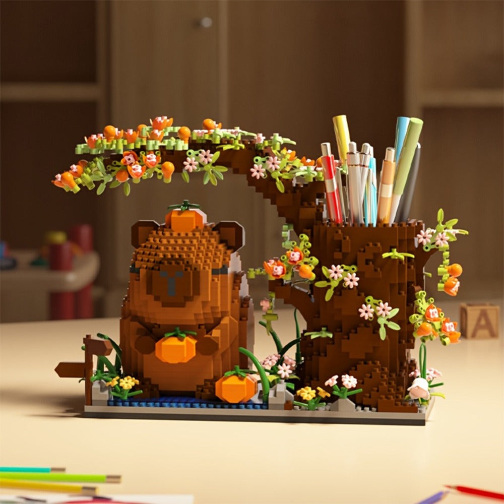 Capybara Building Block Pen Holder 1880pcs – Micro Brick Desk Organizer Pencil Cup Functional Cute Animal Desktop Decoration STEM Gift for Kids Teens Adults Office Home Birthday Christmas