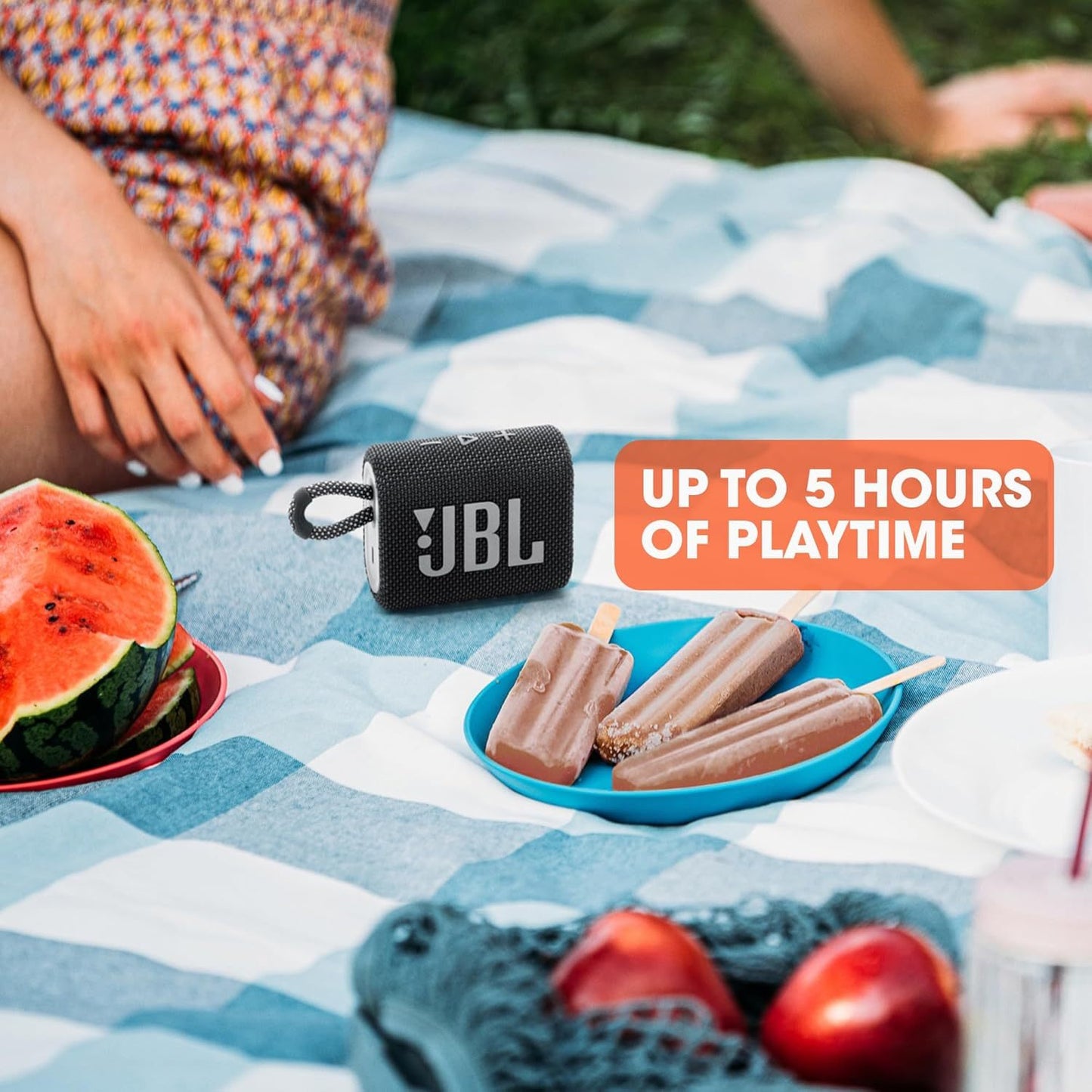 JBL Go 3 IP67 Waterproof Portable Bluetooth Speaker, Big Audio & Punchy Bass, 5-Hour Playtime, USB-C Fast Charge, Rugged Fabric Design with Carry Loop for Outdoor Travel Beach Shower
