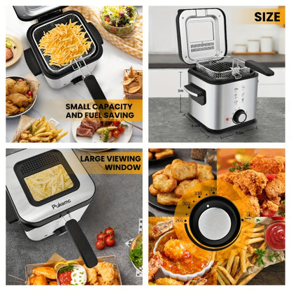 Black Stainless-Steel Deep Fryer with 1.5L to 6L Options, Enamel Inner Pot and Foldable Basket Handle